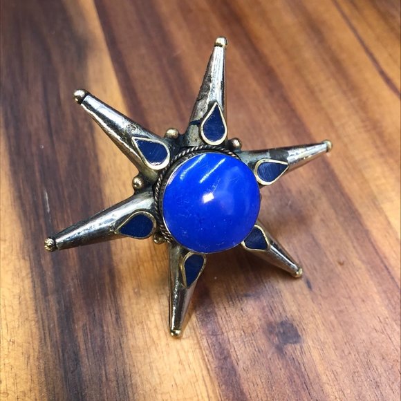 Blue Star Ring, Afghan Massive Ring, Stone Ring, Boho Ring, Vintage Ring, Kuchi - Picture 3 of 9